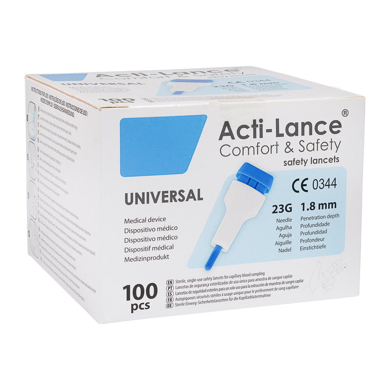 HTL-STREFA Acti-Lance Safety Lancet, Universal, 23G Needle, 1.8mm Depth, Blue-HTL-STREFA-HeartWell Medical
