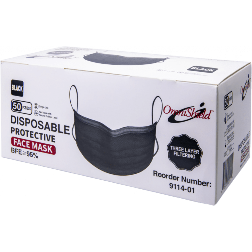 Omni 911401 OmniShield Black Protective 3 Ply Face Mask