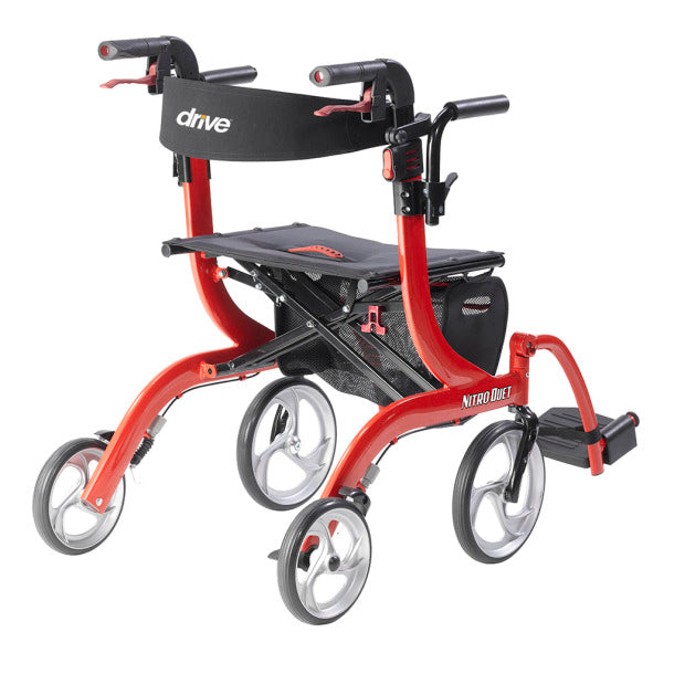 Drive Medical Nitro Duet Rollator Transport Chair Red-Drive Medical-HeartWell Medical