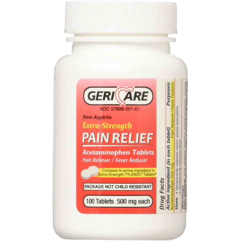 Gericare Pain Relief 500 mg Strength Acetaminophen Tablet 100 Bottle-Gericare-HeartWell Medical