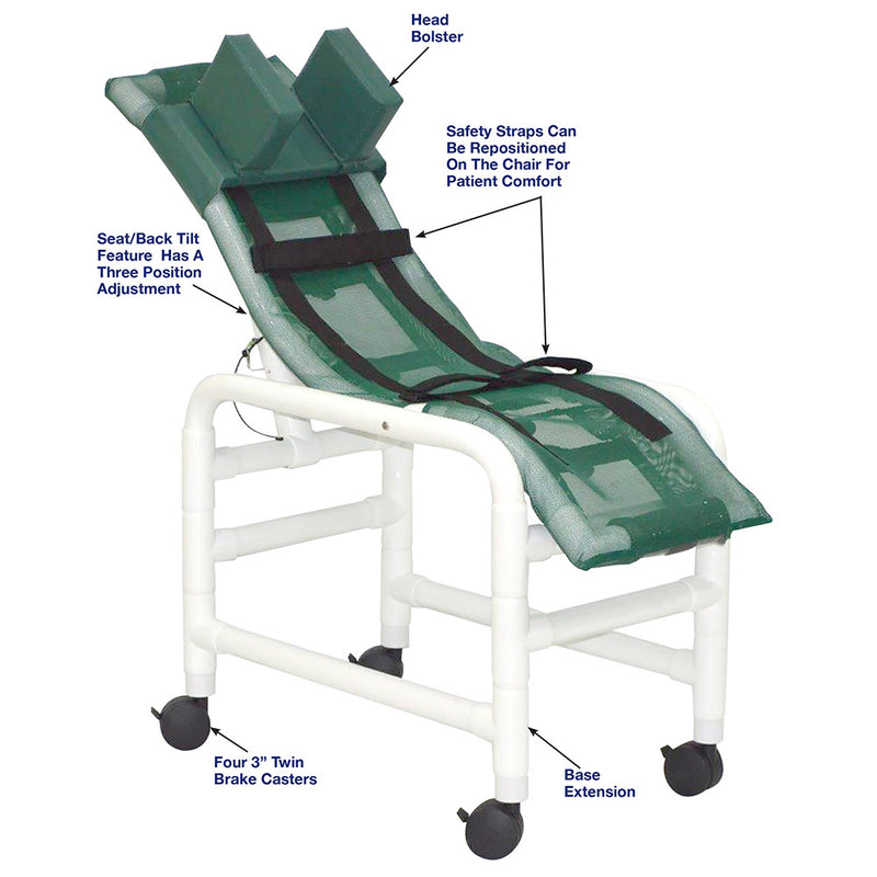 MJM International Pediatric Medium Reclining Shower Chair With Base Extension, Casters And Head Bolster-MJM International-HeartWell Medical