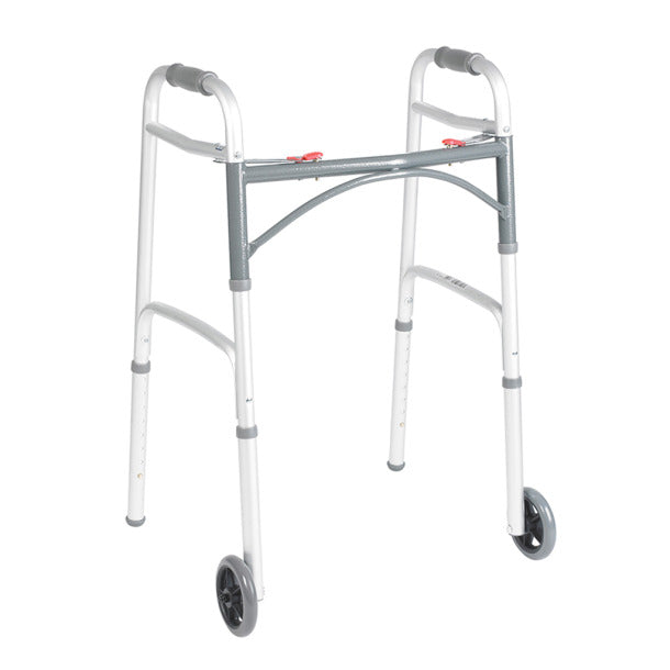 Drive Medical Deluxe Two Button Folding Walker with 5 Inch Wheels-Drive Medical-HeartWell Medical
