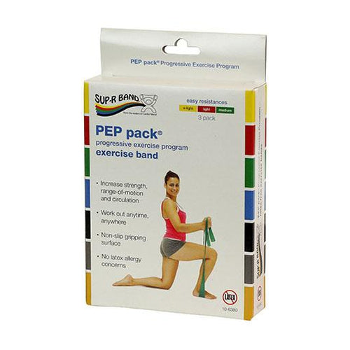 Fabrication Enterprises Sup-R Band Latex Free Exercise Band - PEP pack, 3-piece set (1 each: Green, Blue, Black)-Fabrication Enterprises-HeartWell Medical