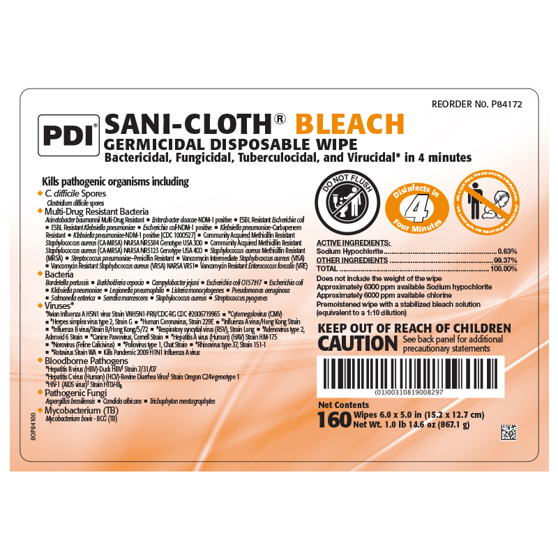 PDI Sani-Cloth Bleach Germicidal Disposable Wipe Large-PDI-HeartWell Medical