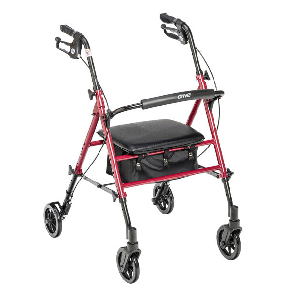 Drive Medical Adjustable Height Rollator with 6" Wheels Red-Drive Medical-HeartWell Medical