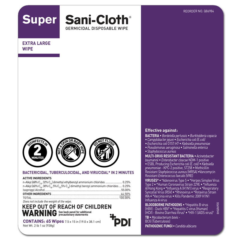PDI Super Sani-Cloth Germicidal Disposable Wipe X-Large 65 Count-PDI-HeartWell Medical