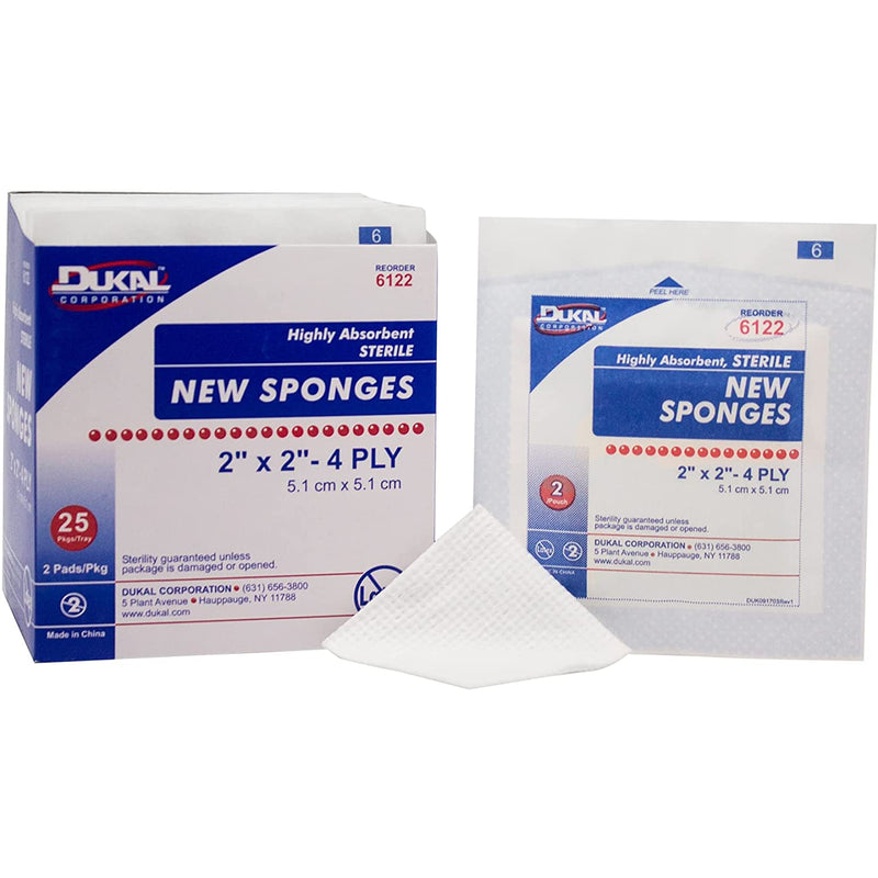 Dukal Sponge, 2" x 2", Non-Woven New Sponge, Sterile, 4-Ply-Dukal-HeartWell Medical