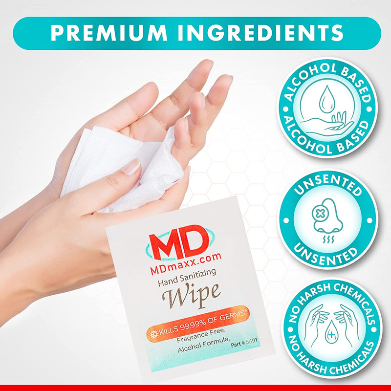 MDMaxx Hand Sanitizing Wipes 100 Individually Wrapped Scent-Free-MDMaxx-HeartWell Medical