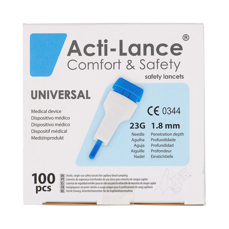 HTL-STREFA Acti-Lance Safety Lancet, Universal, 23G Needle, 1.8mm Depth, Blue-HTL-STREFA-HeartWell Medical