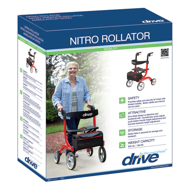 Drive Medical Nitro Aluminum Rollator, 10" Casters-Drive Medical-HeartWell Medical