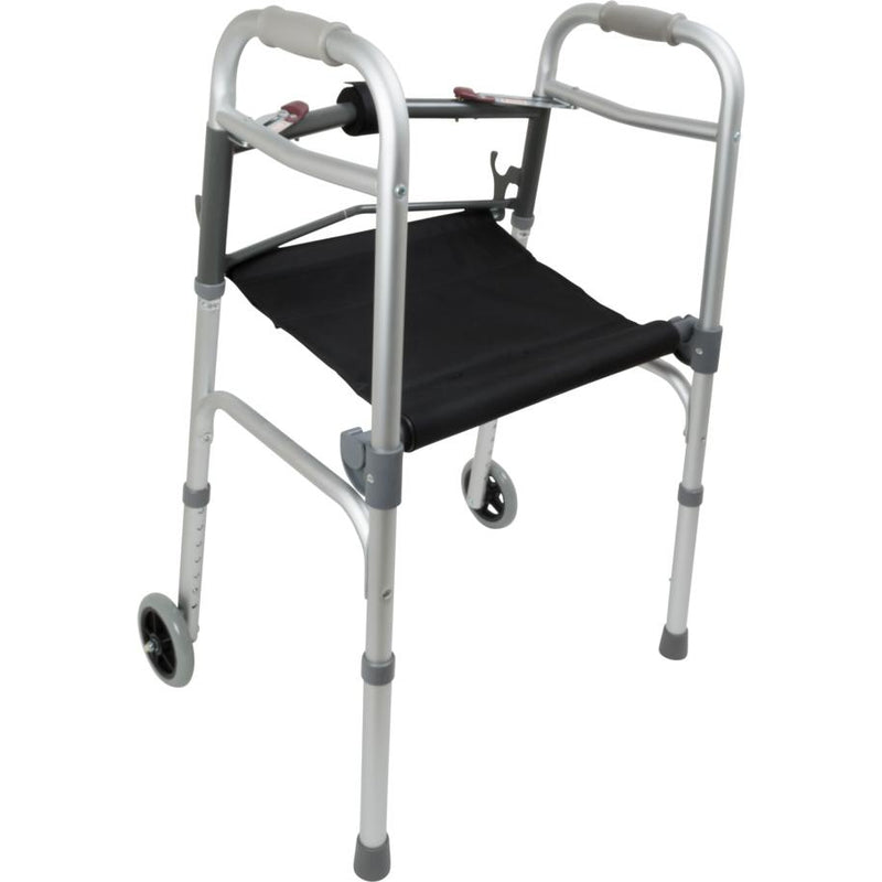 ProBasics Two Button Folding Walker with Wheels and Roll-Up Seat-ProBasics-HeartWell Medical