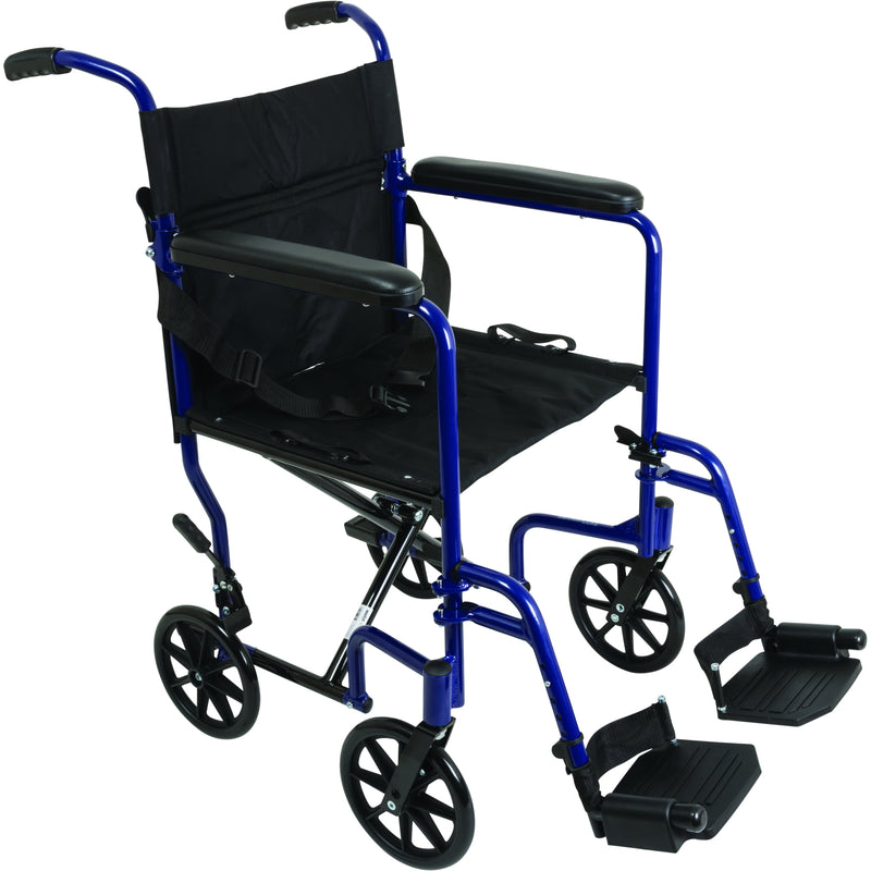 ProBasics ProBasics Aluminum Transport Wheelchair, 19-inch, Blue-ProBasics-HeartWell Medical