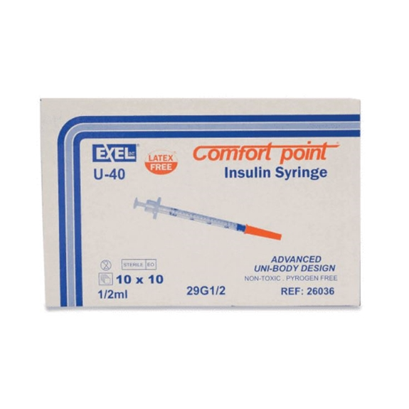 Exel Corporation Insulin Syringe With Permanently Attached Needle 0.5cc-Exel Corporation-HeartWell Medical