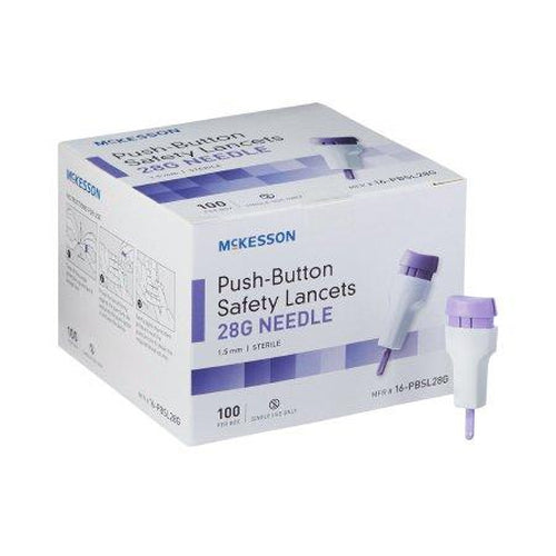 Mckesson Lancet Fixed Depth Lancet Needle 1.5 mm Depth 28 Gauge Push Button Activated-Mckesson-HeartWell Medical